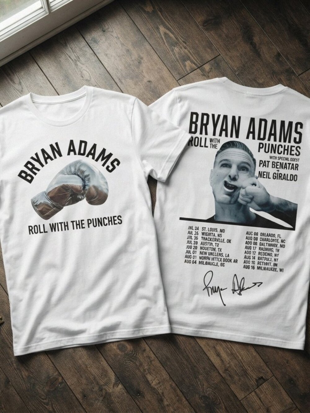 Bryan Adams Roll With The Punches White Graphic T-Shirt Tour Tee
